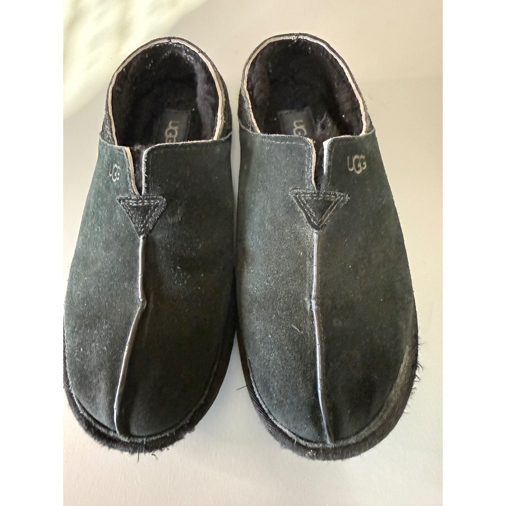 UGG Ascot Suede Slippers Black Mens Size 8 Wool Lined Moccasins 1113631
